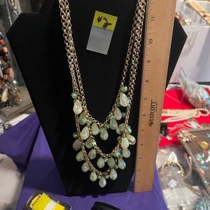 3 strand green beaded necklace